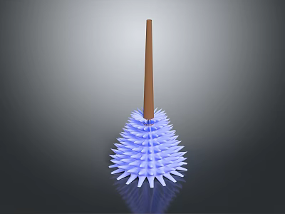 Blue Bristle Toilet Brush With Wooden Handle Conical Design For Household Cleaning 3d model