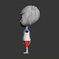 3D Cartoon Boy Character With Red Shorts White Hair Red Eyes And Blue Plaid Cloth