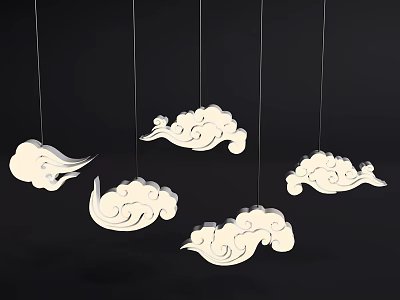 White Cloud Shaped Chandeliers Hanging In Modern Decorative Interior Design 3d model
