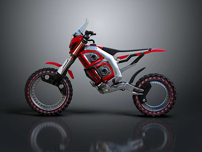 Red and Black Modern Motorcycle With Sleek Body And Rugged Off Road Tires 3d model