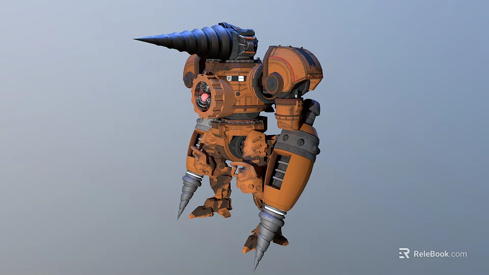 Spiked Brown Orange Mech Robot Game Movie Character With Horned Head And Sharp Legs 3d model 