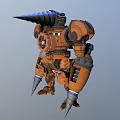 Spiked Brown Orange Mech Robot Game Movie Character With Horned Head And Sharp Legs
