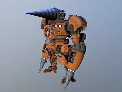 Spiked Brown Orange Mech Robot Game Movie Character With Horned Head And Sharp Legs 3d model