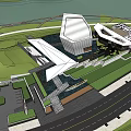 Modern Sales Office Building With Unique Geometric Roof And Landscaped Surroundings