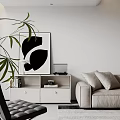 Modern Living and Dining Room Interior with Wall Mounted TV Leather Armchair and Green Plant