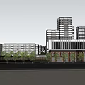 Garden Landscape Design with Modern High Rise Low Rise Buildings Entrance and Trees