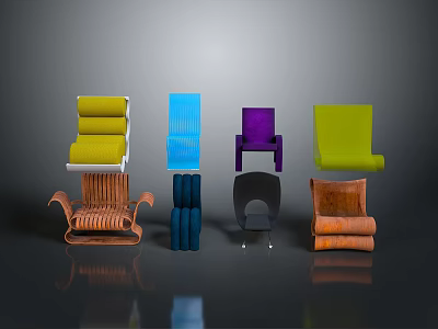 Various Colorful Chairs Featuring Unique Designs and Different Styles 3d model