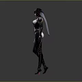 Futuristic Female Robot In Sleek Silver Bodysuit With Purple Helmet And Glowing Accents