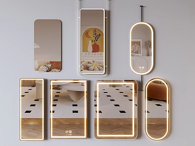 Modern Illuminated Mirrors In Various Shapes And Styles For Wall Decor 3d model