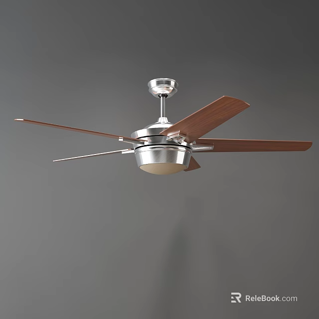 Modern Ceiling Fan With Wooden Blades And Metal Base For Home Cooling 3d model 