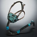Vintage Industrial Gas Mask With Teal Filters Brown Straps And Flexible Hose