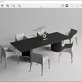 Modern Black Rectangular Dining Table Set With Light Grey Chairs Green Plant And Heart Decor 3d model