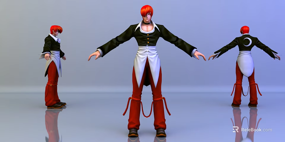 Game Movie Character With Red Hair Black Coat White Shirt And Red Pants 3d model 