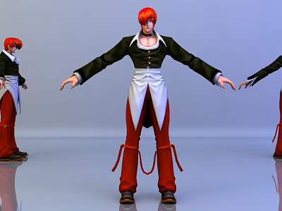Game Movie Character With Red Hair Black Coat White Shirt And Red Pants 3d model