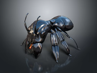 Shiny Black Ant 3D Model on Dark Background with Glossy Reflection 3d model