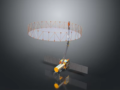 Space Satellite With Deployable Circular Mesh Antenna And Solar Panels 3d model