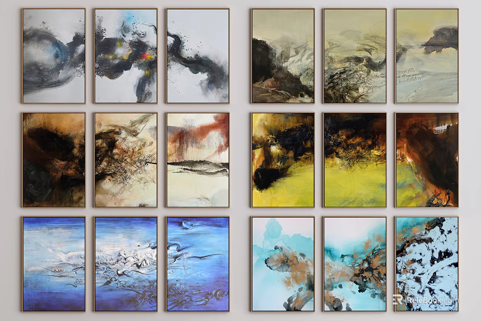 Abstract Landscape Paintings With Vibrant Colors Textured Brushstrokes And Diverse Styles 3d model 