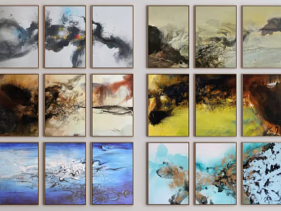 Abstract Landscape Paintings With Vibrant Colors Textured Brushstrokes And Diverse Styles 3d model