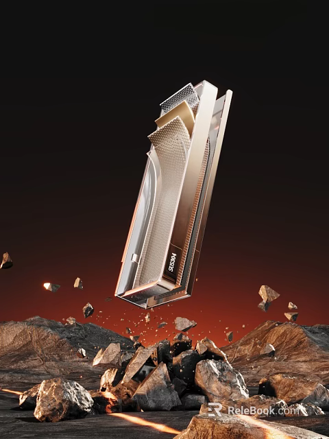 ROG Gaming Device Sleek Metallic Design Aerodynamic Shape Mesh Panel Floating Red Background 3d model