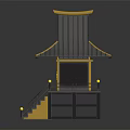 Traditional Japanese Pavilion 3D Model With Gray Roof Yellow Decorations Stairs And Railings