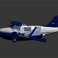 Blue and White Seaplane Model With Twin Propellers and Floats Design