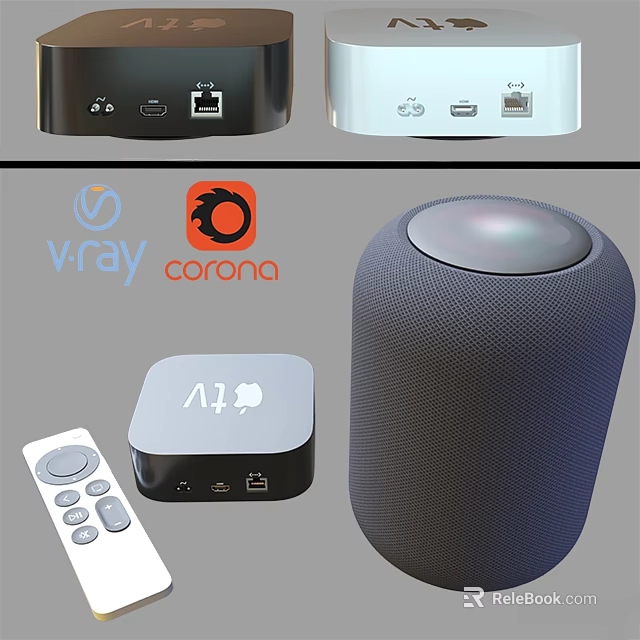 Modern Smart Home Daily Electrical Appliances Including Speaker Set Top Box And Remote Control 3d model 