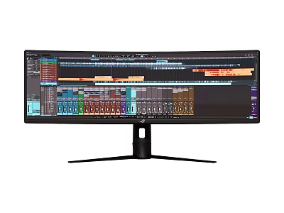 Professional Computer Monitor Displaying Audio Editing Software with Tracks Interface 3d model