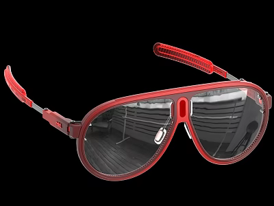 Modern Red Frame Sunglasses with Black Lenses and Sleek Temple Design for Fashionable Look 3d model