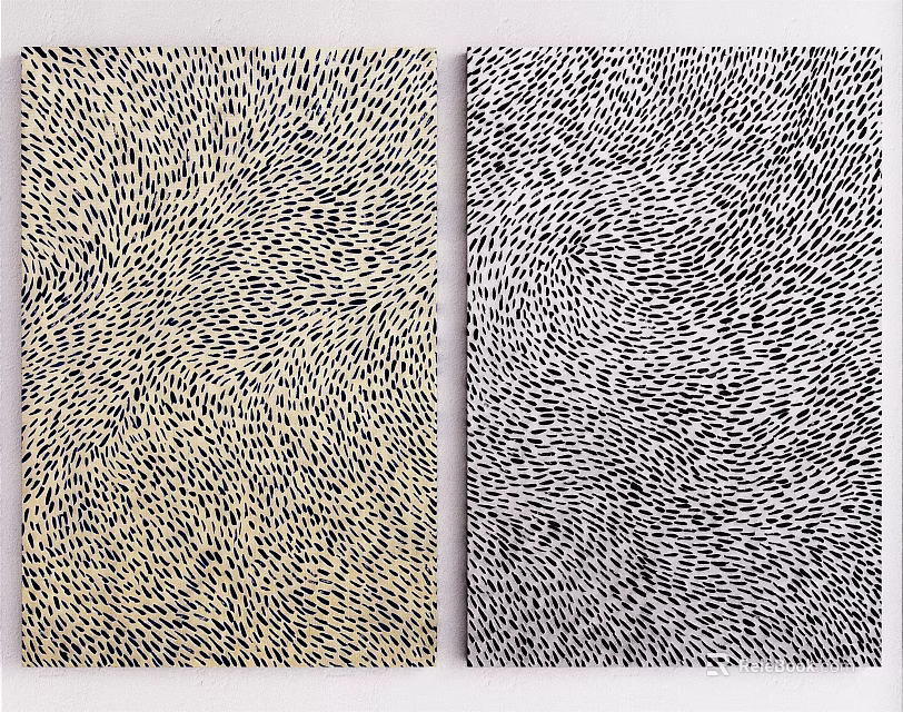 Two Abstract Texture Art Panels With Dot Patterns In Beige And Gray Tones 3d model