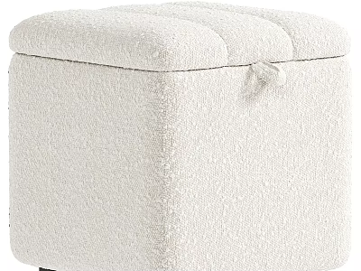 White Fabric Storage Ottoman with Soft Padded Top and Decorative Strap 3d model
