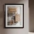 Stylish Wall Decor Artwork With Black Frame And Woven Wooden Structures On Gray Wall