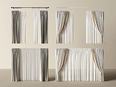 Striped Draped Curtains Various Styles for Home Decor and Interior Design 3d model