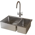 Stainless Steel Double Bowl Kitchen Sink With Modern Curved Faucet