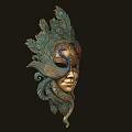 Ornate Intricate Venetian Mask With Peacock Feather Design And Gold Accents