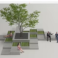 Tree Pit With Gray Square Structures And Green Grass Where People Sit And Chat 3d model