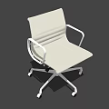 Modern White Leather Upholstered Single Chair With Metal Frame Armrests And Silver Base Wheels