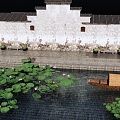 New Chinese Style Lotus Pond Ancient Town Waterfront Park Landscape Hongcun Lotus Pond Lotus Pond Lotus Lotus Lotus Leaf Small Boat Canopy Boat Horse Head Wall 3d model