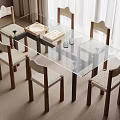 Modern Minimalist Glass Top Table And Wooden Leg Chairs Set For Bright Dining Space