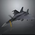 Blue Fighter Jet Featuring Transparent Cockpit Yellow Boarding Ladder Weapons Under Wings And Gray Background