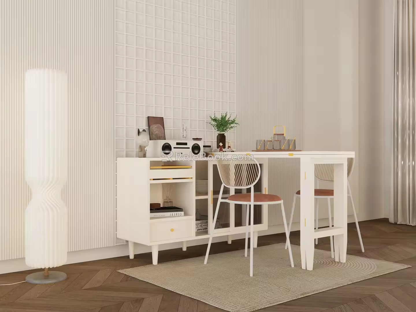 Modern Bar Chair Combination Cream Sideboard Sideboard Dining Table Integrated 3d model