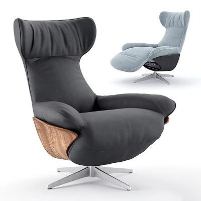 Soft Fabric Upholstered Lounge Chair With Ergonomic Design Wooden Armrests And Metal Base 3d model