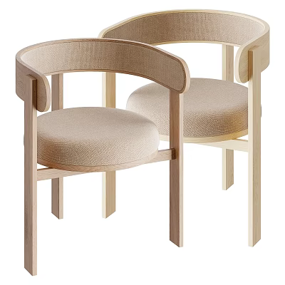 Two Modern Leisure Chairs With Wooden Frame And Beige Fabric Cushions 3d model