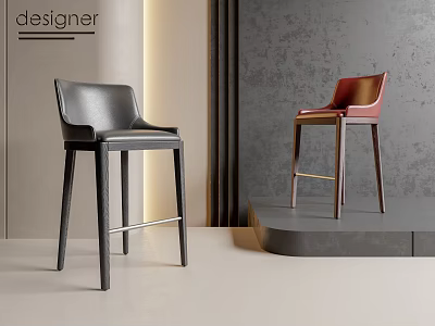 Modern Black And Red Leather Bar Stools For Stylish Interior Design 3d model