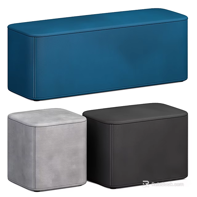 Modern Square Padded Stools in Blue Gray Black Leather with Sleek Design 3d model 