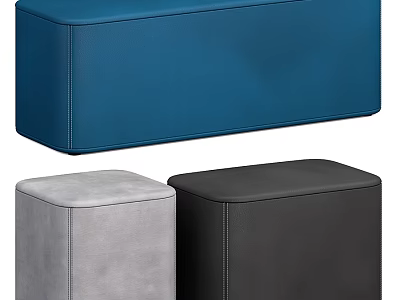 Modern Square Padded Stools in Blue Gray Black Leather with Sleek Design 3d model