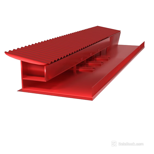 Red Sloped Roof Architectural Structure With Flat Base And Platform Design 3d model