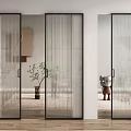 Modern Sliding Doors with Ribbed Glass and Black Frames for Interior Space