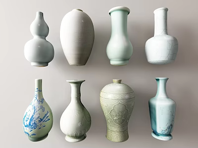 Ceramic Vases with Various Shapes Soft Colors and Decorative Patterns for Home Decor 3d model