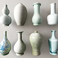 Ceramic Vases with Various Shapes Soft Colors and Decorative Patterns for Home Decor 3d model