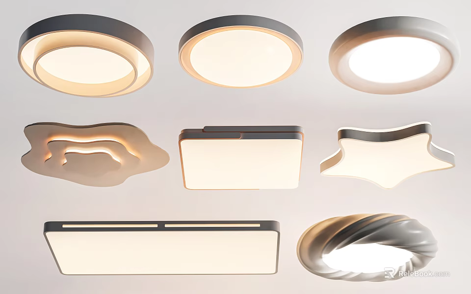 Modern Ceiling Lights With Various Shapes And Stylish Illuminated Designs 3d model